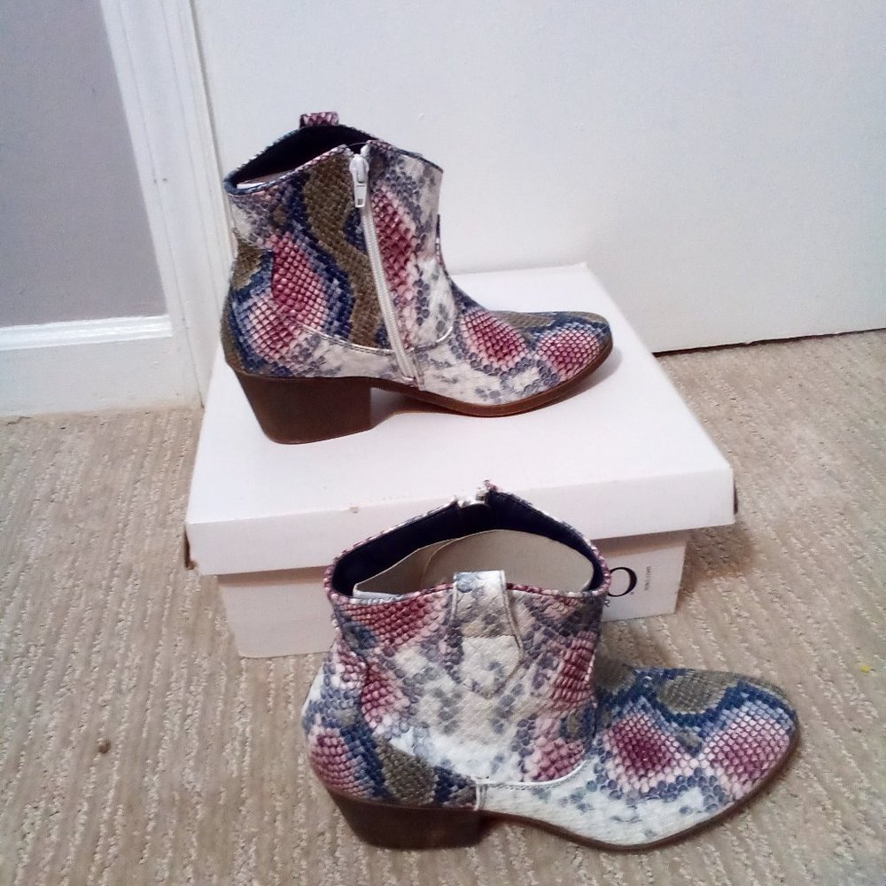 Women's Leather MidAnk!e Western Snake Print Boots